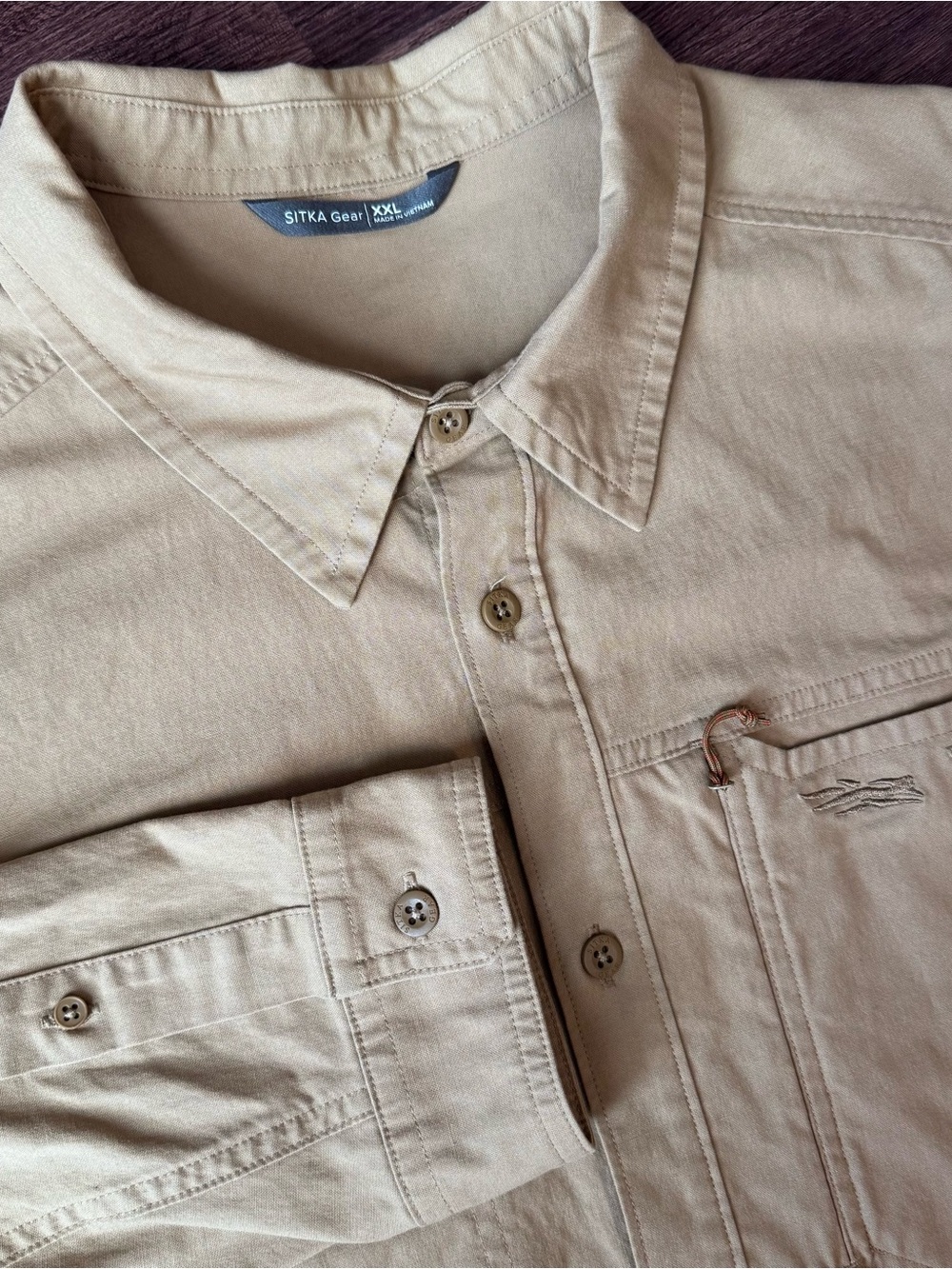 SITKA GEAR SHIRT CANVAS HARVESTER UTILITY WORK SIZE 2XL TAN Button Up Zip Pocket
